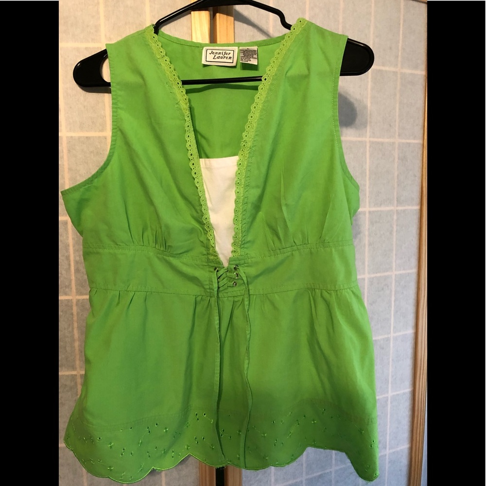 Sleeveless Green And White Top
